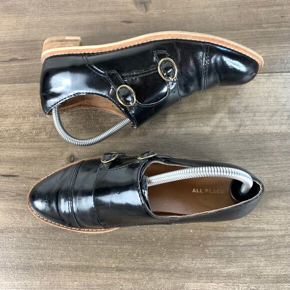 Antropologie All Black Mens Dress Shoes Double Monk Strap Loafers 6.5 US 39.5 EU - Picture 1 of 10